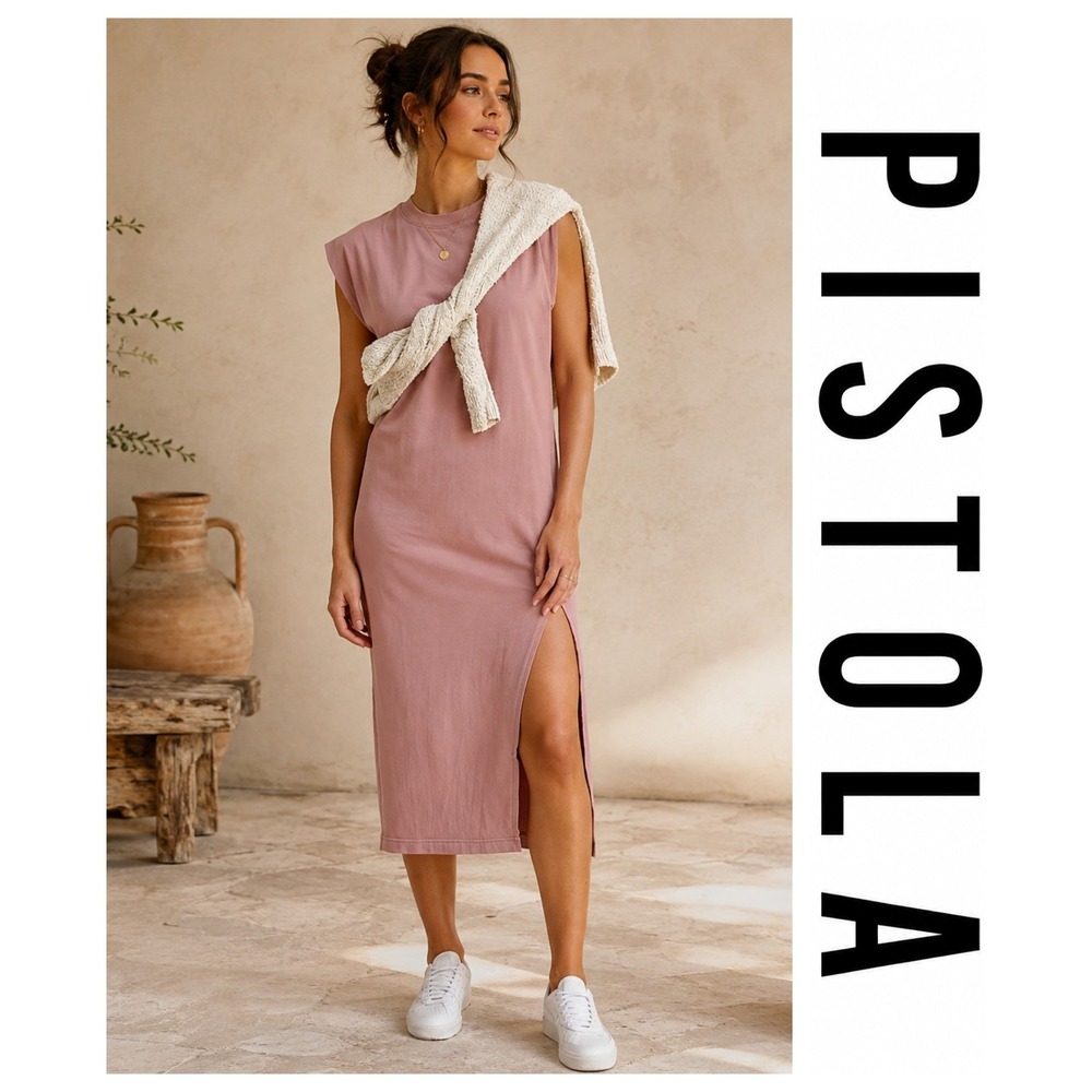 Pistola Trina Muscle Dusty Pink Midi T Shirt Dress Side Slit Minimalist S